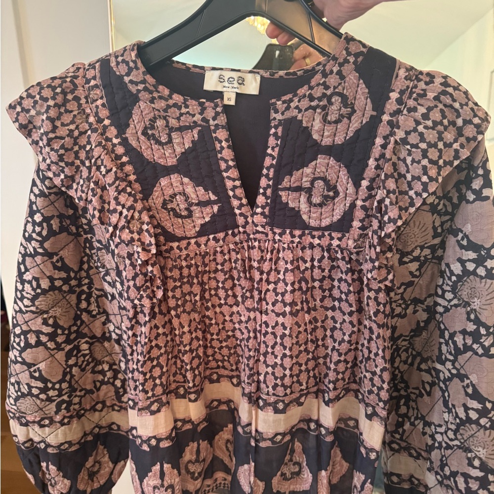 Sea Women's Black and Pink Patterned Top